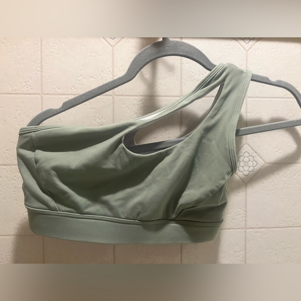 One Shoulder Green Sports Bra